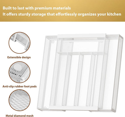 Sedegn Silverware Organizer Metal Mesh, Small Drawer Organizer, Utensil Cutlery Tray for kitchen drawers, Flatware Organizer with 5 Compartment, Black(9.3"*12.6")