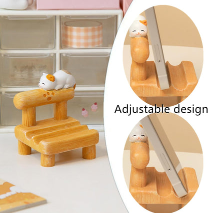 1PCS Cute Resin Phone Stand – Mini Desktop Holder for All Smartphones, Adorable Home Office Desk Decor Accessory (White cat)