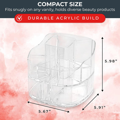 Masirs Small 360 Rotating Makeup Organizer - Mini Yet Spacious Cosmetic Storage Solution with Multiple Compartments - The Perfect Spinning Make-Up Caddy for Vanity or Bathroom Counter (Round - Clear)