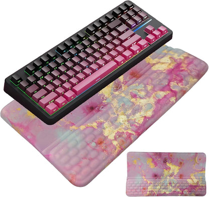 Computer Keyboard Stand Pad with Wrist Rest Purple Blue Cloud Keyboard Pad Support with Comfortable Galaxy Stars Wrist Pad Cute Girl Ergonomic Tilted Keyboard Riser Holder for Desktop Office Home