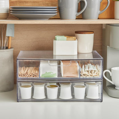 STORi STAX Plastic Stackable Organizer Drawers (Set of 2) Clear | 12.5" Wide | Set Includes Two Open Drawer | Organize Office Desk Accessories & Sort Paper | Made in USA