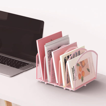 MINDEPOT 5-Section Desk File Organizer, Vertical Desktop File Holder Mail Sorter File Folder Holder Organization for Office School & Classroom (Black - 1Pack)