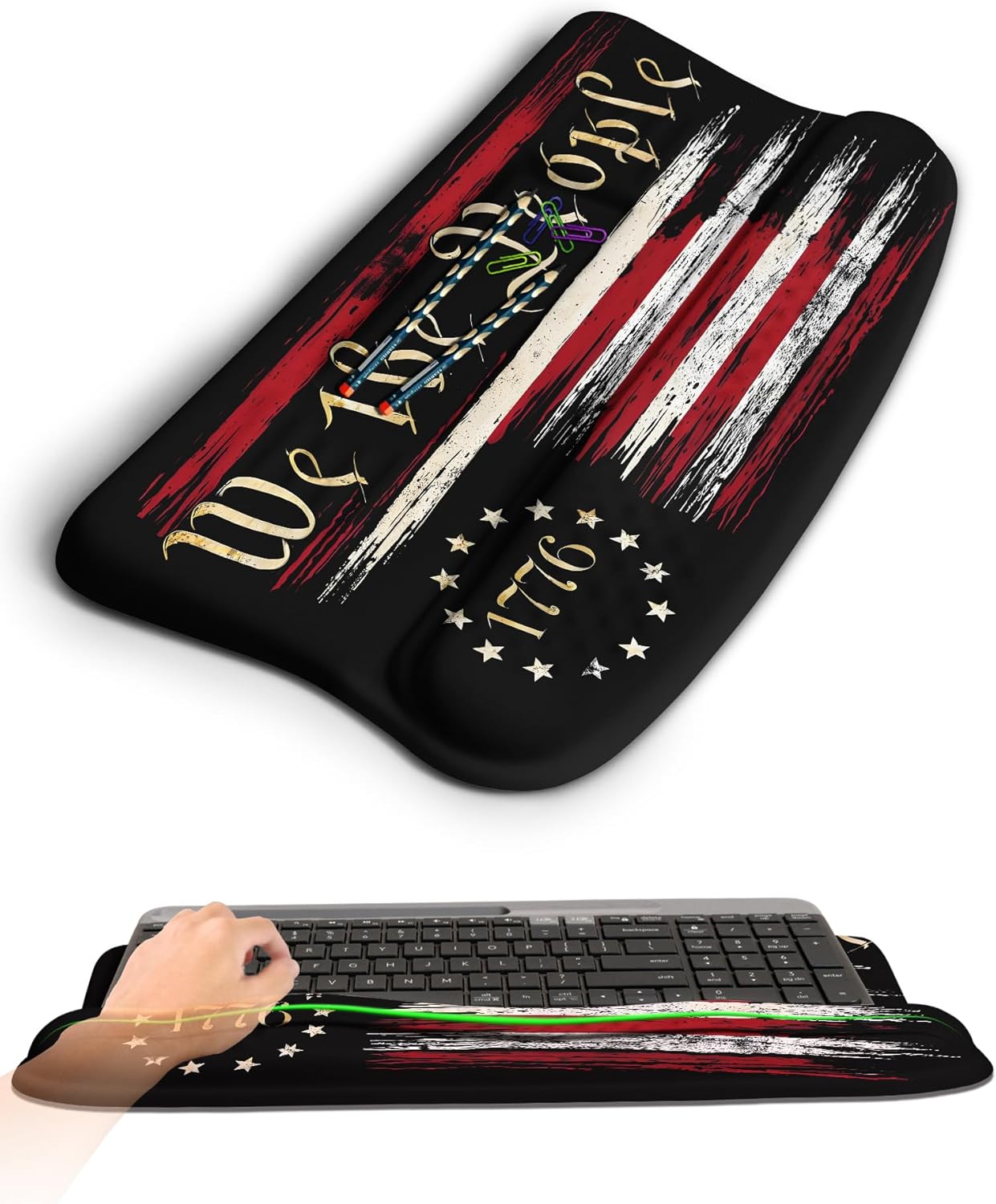 Ergonomic Wave Wrist Rest with Keyboard Stand, Cushioned Palm Rest, Comfortable Integrated Memory Foam for Natural Typing and Relieve Wrist Pain, Dark Night Black