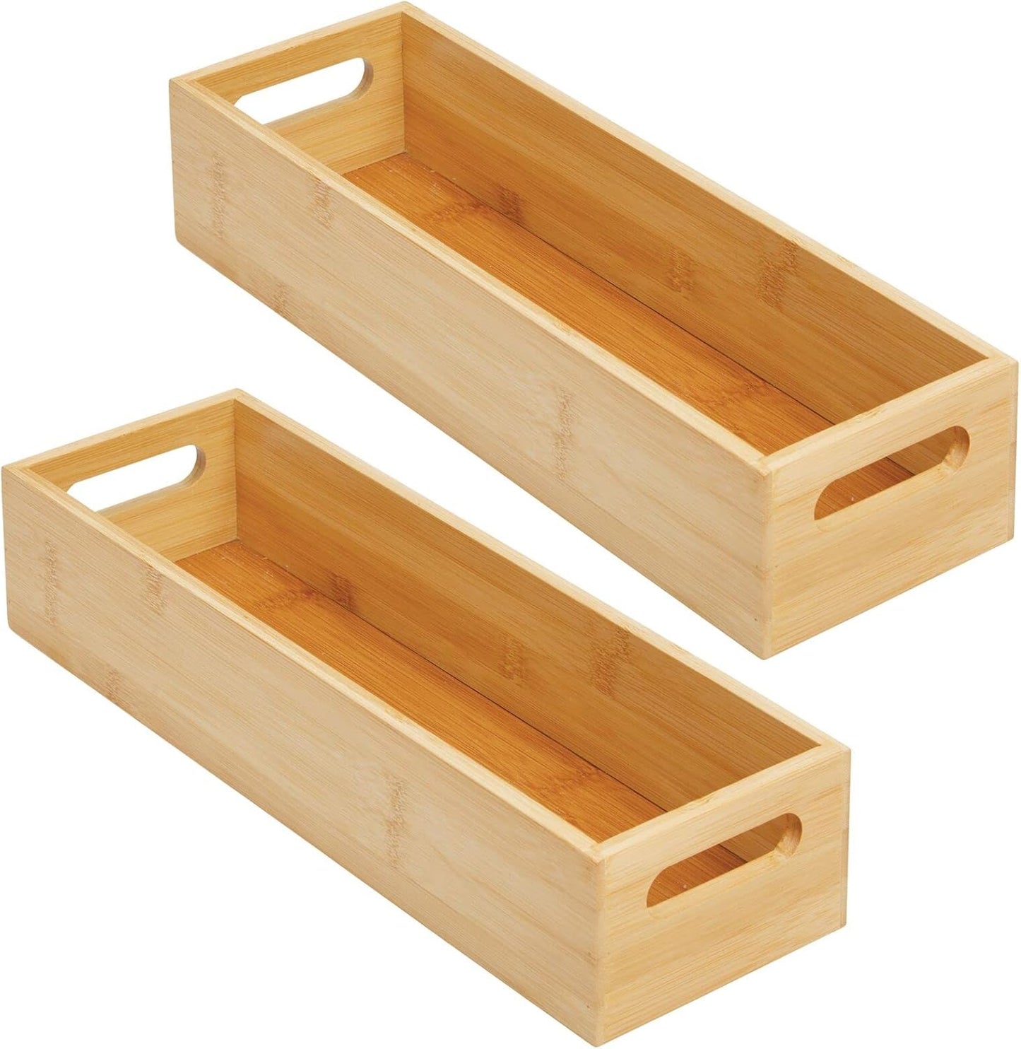 mDesign Kitchen Storage Box – Open-Top Bamboo Storage Tray with Handles – Versatile Cupboard Organiser for Shelves, Pantries, Surfaces and Cupboards – Natural