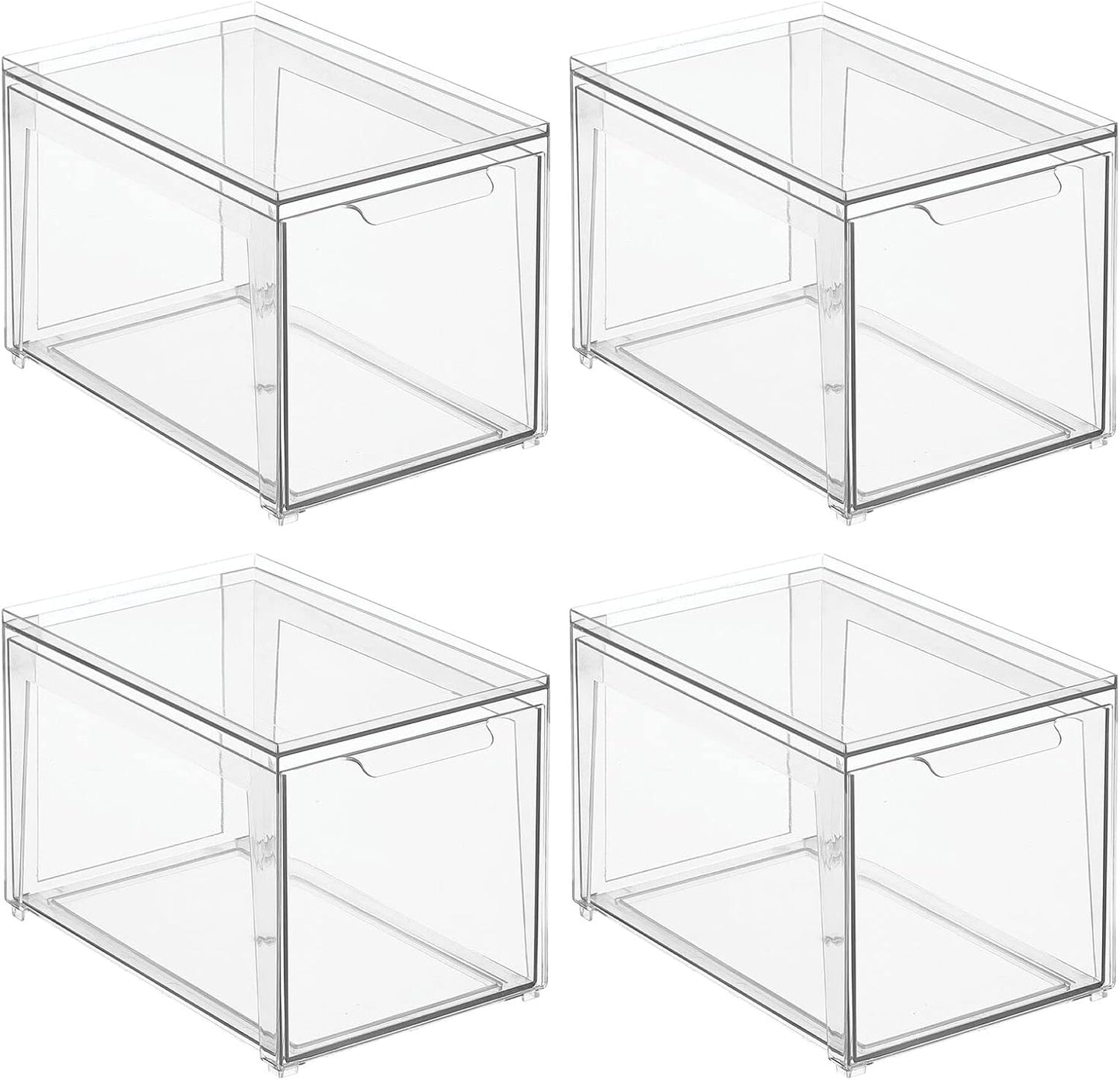 mDesign Plastic Stackable Closet Storage Organizer Bin Containers with Front Pull Drawer for Cabinet, Desk, Shelf, Cupboard, or Dresser Organization - Lumiere Collection - Clear