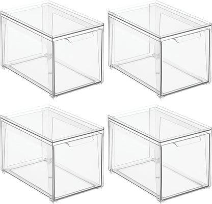 mDesign Plastic Stackable Closet Storage Organizer Bin Containers with Front Pull Drawer for Cabinet, Desk, Shelf, Cupboard, or Dresser Organization - Lumiere Collection - Clear