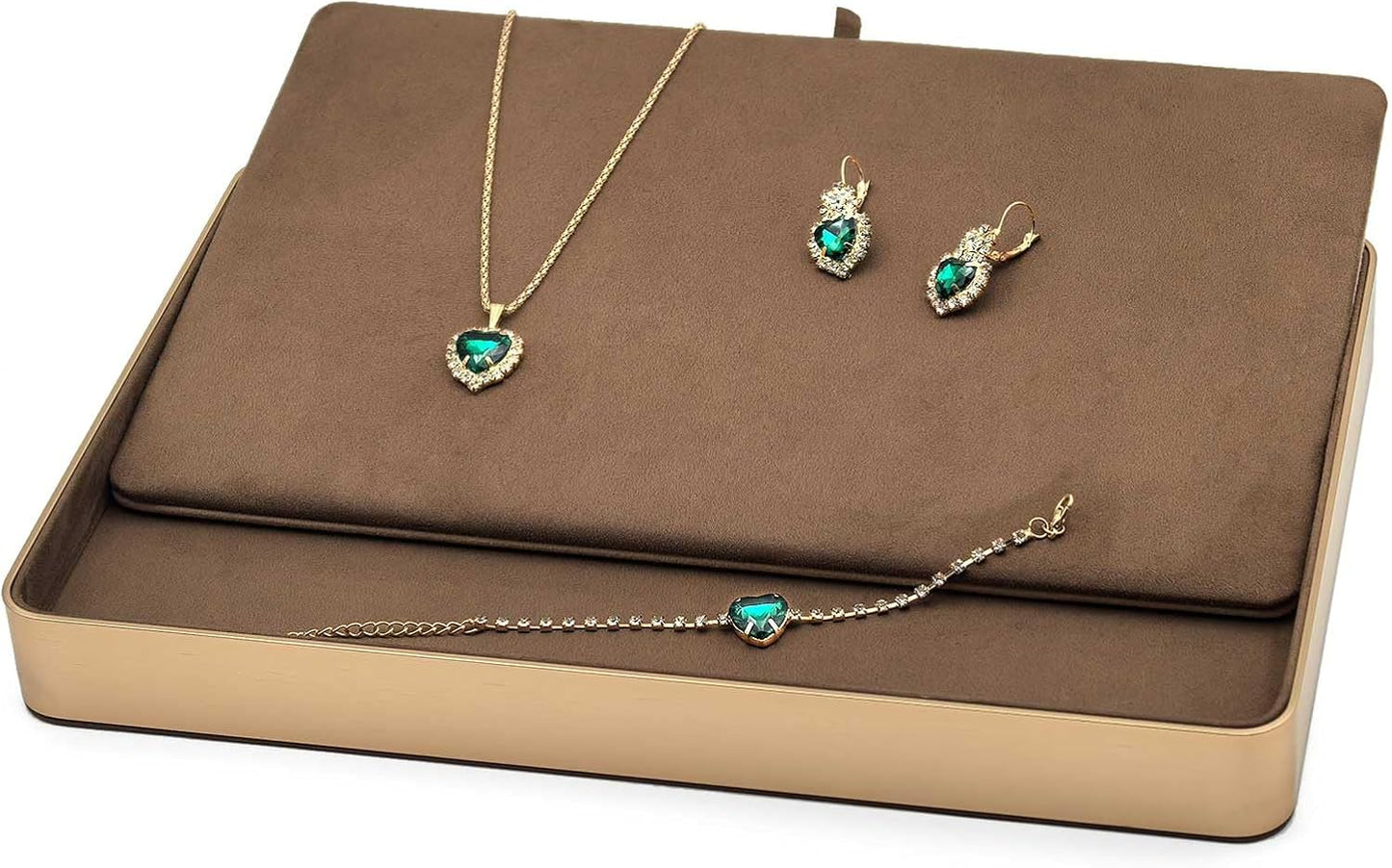 Metal Jewelry Tray, Valet Tray, Bedside Table and Desktop Organizer. It is Stackable and can be Used to Display Watches, Rings, Earrings and Bracelets（Brown）