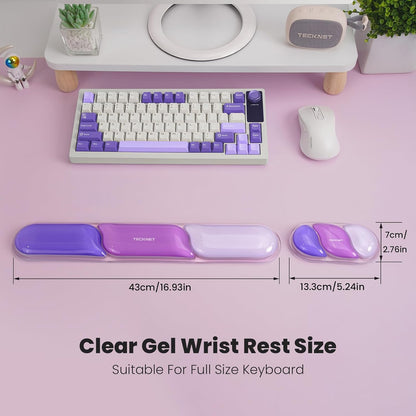 TECKNET Clear Gel Wrist Rest for Computer Keyboard, Ergonomic Gel Keyboard Wrist Rest Set for Typing Pain Relief, Comfortable Silicone Wrist Support Pad for Office/Computer/Laptop/Gaming, Transparent