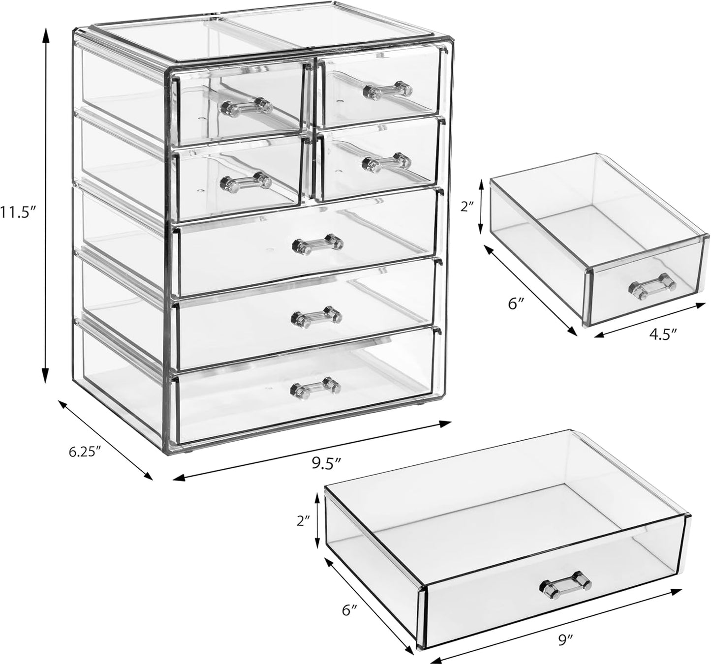 Sorbus Acrylic Makeup Organizer Set, 6-Drawer Vanity & Countertop Cosmetic Storage with Small & Wide Drawers, Clear Makeup Storage for Brushes, Lipsticks, Jewelry – Holiday Gift for Women & Teens