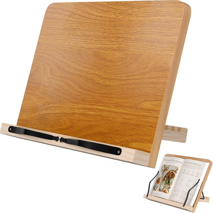 Book Stand for Reading,8 Adjustable Height Holder Tray with Page Clips for Textbook/Cookbook/Music Scores/Tablet/,Lightweight Reading Hands Free Desktop Document Book Mount,Bamboo Holder-Oak Brown