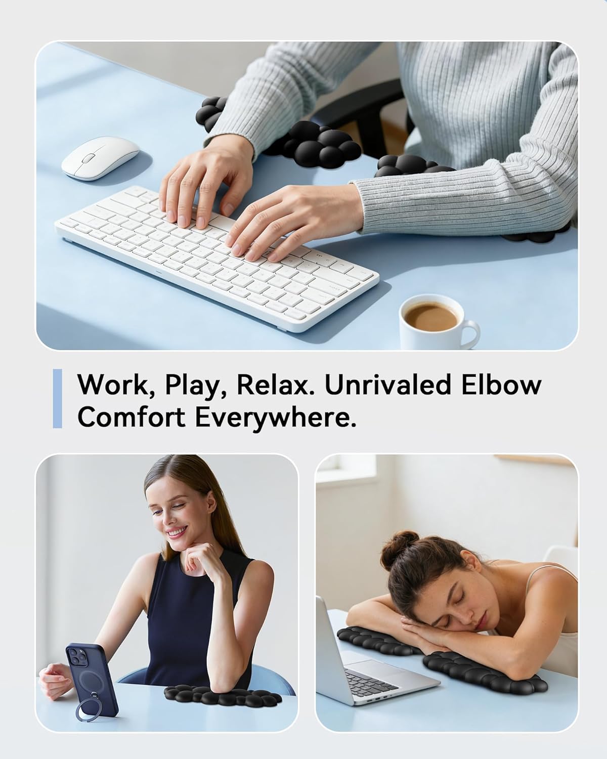 Laborio Elbow Pad for Desk, L-Shaped Desk Edge Arm Rest Cloud Wrist Rest, Non-Slip Memory Foam Wrist Pads, 2-Pack White Wrist Support for Keyboard, Mouse, Laptop