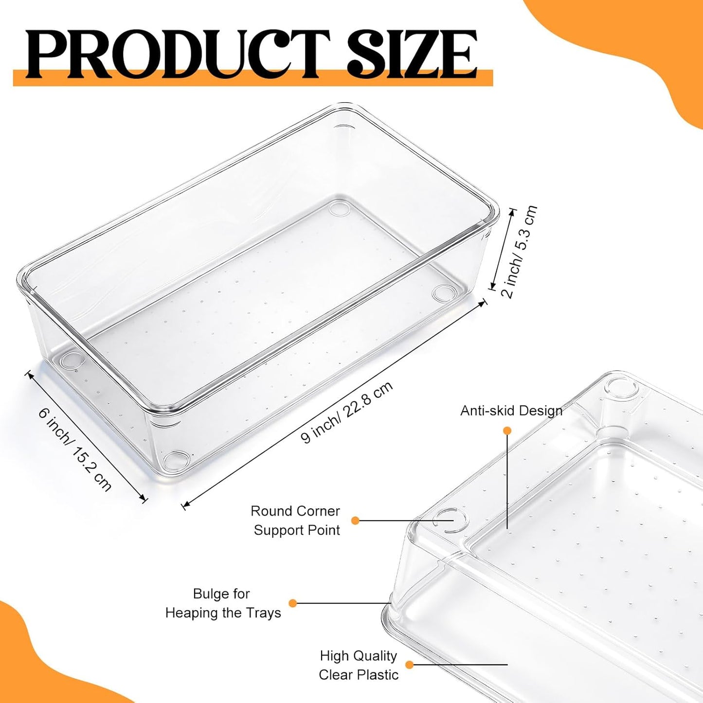 Maitys 12 Pcs Clear Drawer Organizer 9 x 3 x 2 Inches Plastic Rectangle Trays Makeup Vanity Storage Bins and Kitchen Drawers Dividers for Office Desk Silverware Kitchen Utensils(Clear)