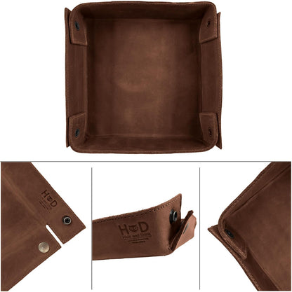 Hide & Drink, Leather Catchall Tray, Easy Access Organizer for Keys, Coins, Change, Jewelry, Watches, Smartphones, Durable, Vintage Style, Handmade :: Bourbon Brown