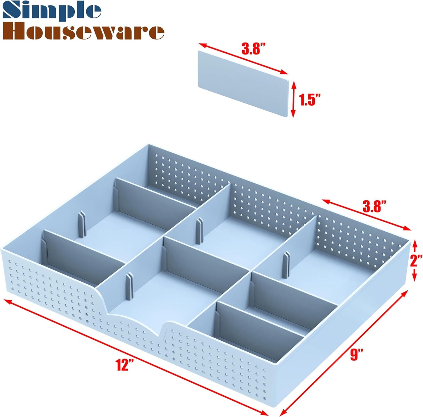 Simple Houseware Drawer Organizer Tray with 9 Adjustable Compartments, Clear