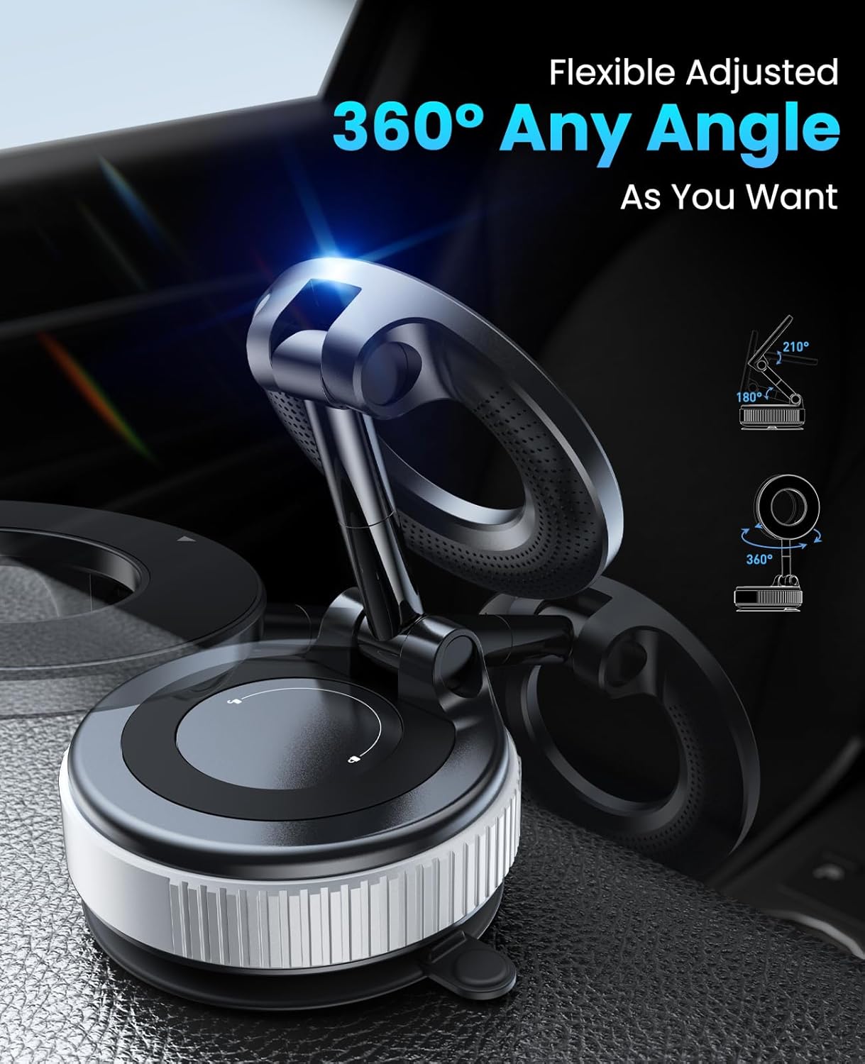 Jononser Magnetic Suction Cup Phone Mount for Magsafe, 360° Adjustable Magnetic Car Phone Holder, Pocket Size Foldable Car Mount, Cell Phone Holders for Your Car for iPhone 17 16 15 14 13 12 Series