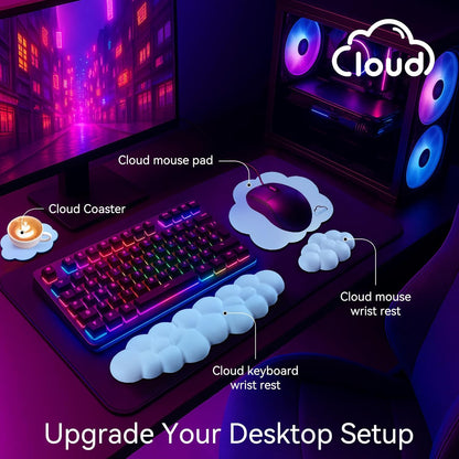 Sushret Cloud Wrist Rest for Computer Keyboard, 4-in-1 Memory Foam Leather Cloud Keyboard Wrist Rest and Mouse Pad Set with Ergonomic Support for Arm and Palm Cushion, Gaming/Work Setup, Rainbow