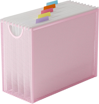 Hanging File Organizer, Letter-Size File Holder Filing Box with 5 Hanging Folders, Metal Mesh Desk File Folder Storage(No Assembly Required) (with 5 Grey Folders)