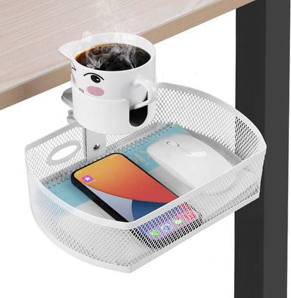 MASTLU Under Desk Organizer,Cup Holder,Table Management Tray, Swivel Pencil Drawer, Office No Drill Steel Organizers,360 Spin Hidden Storage Box with Sturdy C-Clamp,Easy Install (Black)