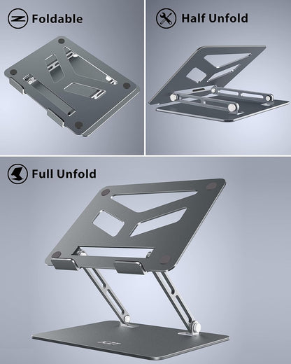 JCZT Adjustable Laptop Stand for Desk, Metal Foldable Laptop Riser, Portable Laptop Holder Mount, Ventilated Cooling Computer Notebook Stand for MacBook Air Pro, All 10-16'' Notebooks Laptops, Gold