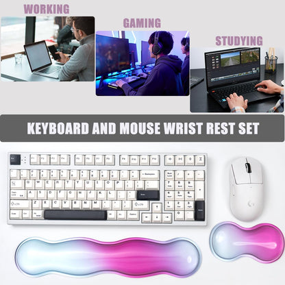 Ergonomic Gel Keyboard and Mouse Wrist Rest Set – Clear Wrist Rest for Computer Keyboard 60%/68%/75%, Comfort & Support for Typing and Gaming (Grey Purple)