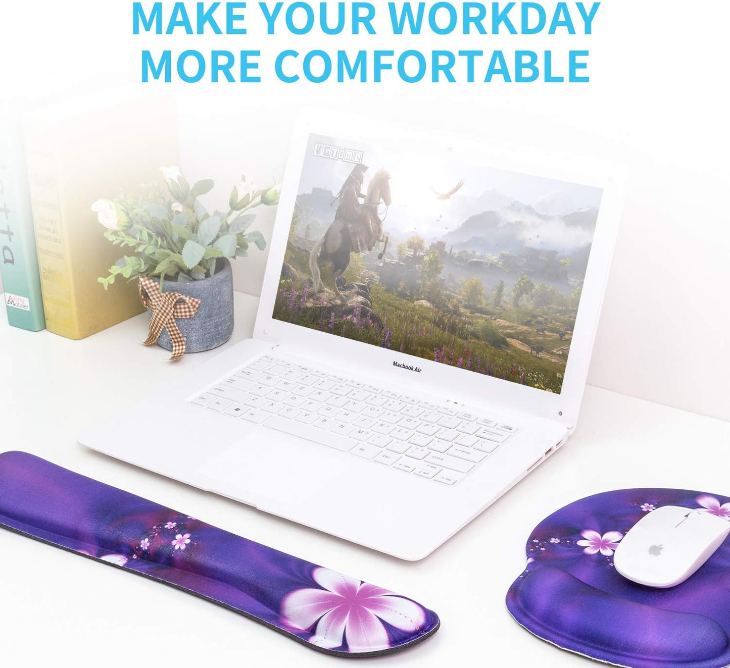 Ergonomic Keyboard Mouse Pad Wrist Rest Support Set for Laptop/Computer/Desktop,Memory Foam Hand Rest Wrist Cushion for Gaming/Office,Lightweight Comfortable & Pain Relief (Flowers)