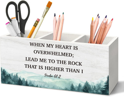 Christian Sparrow Bird Pen Holder for Desk, Religious Scripture Bible Verse Pencil Organizer, His Eye is on The Sparrow Bird Wooden Pen Holder Desk Accessories Decor for Home Office