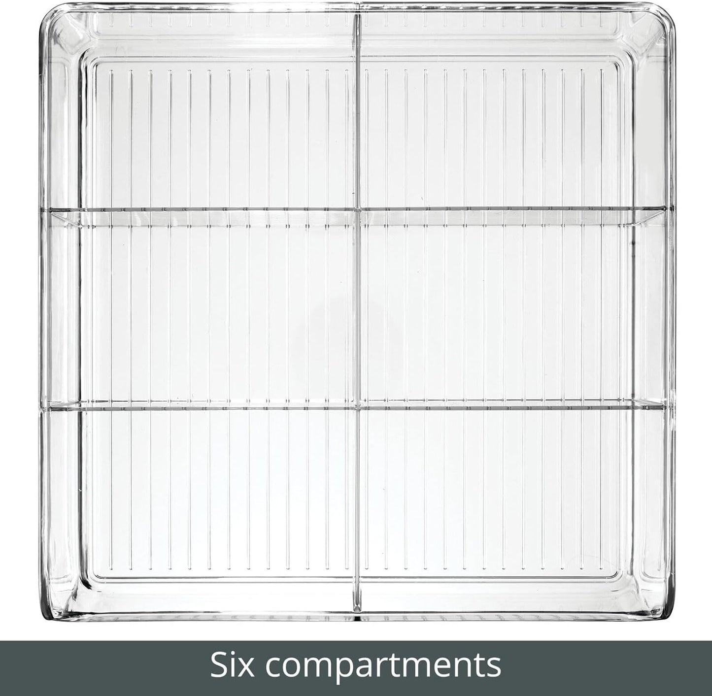 mDesign Plastic Home Office Wide Bin Organizer with 6 Compartments for Cabinets, Closets, Drawers, Desks, Tables, Workspace - Staple, Notepad, Paperclip Holder - Ligne Collection - 2 Pack - Clear