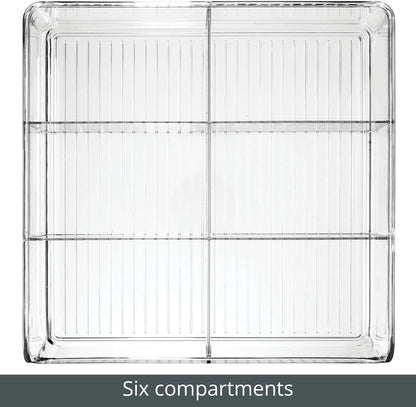 mDesign Plastic Home Office Wide Bin Organizer with 6 Compartments for Cabinets, Closets, Drawers, Desks, Tables, Workspace - Staple, Notepad, Paperclip Holder - Ligne Collection - 2 Pack - Clear