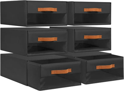 DIMJ Closet Organizers and Storage - Fabric Bins with Drawers for Closet Foldable Clothes Organizers with Clear Window, Stackable Storage Drawers Units for Bedroom, Living Room, 4-Pack, Grey