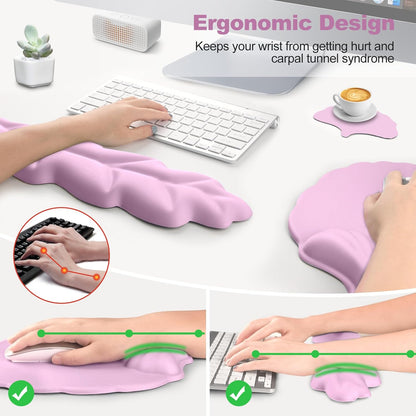 Keyboard Wrist Rest and Mouse Pad with Wrist Support Set, Ergonomic Leaf Shape Mouse Pad with Non-Slip Base, Pain Relief Memory Foam Mousepad for Computer,Laptop,Home Office, Green