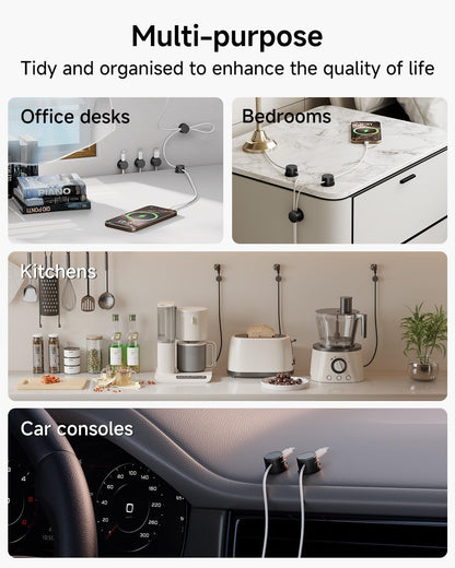 Cord Organizer Holder, 360° Rotatable Magnetic Cable Clips, Strong Adhesive Cable Management Desk Accessories, Adjustable Wire Organizer Hide Cords Neatly for Nightstand/Home/Kitchen/Office/Car