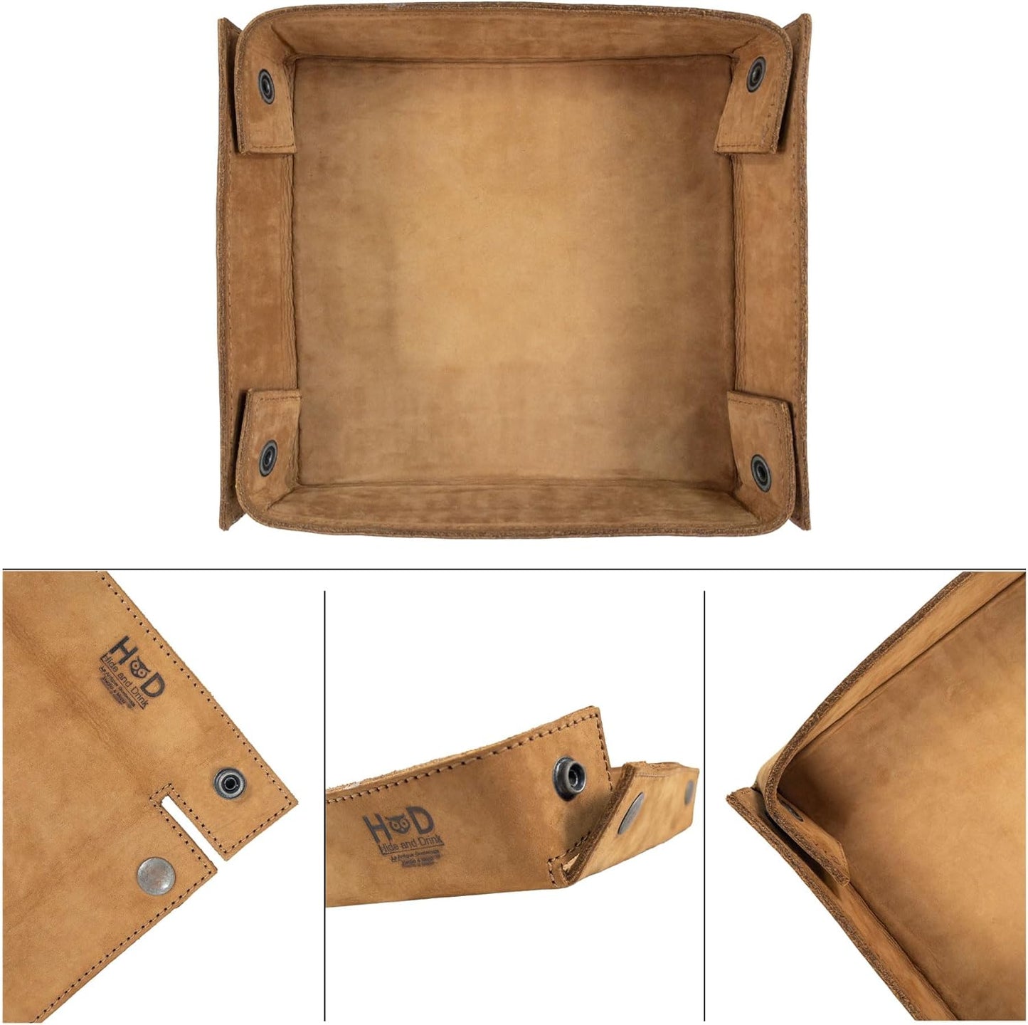 Hide & Drink, Leather Catchall Tray, Easy Access Organizer for Keys, Coins, Change, Jewelry, Watches, Smartphones, Durable, Vintage Style, Handmade :: Bourbon Brown