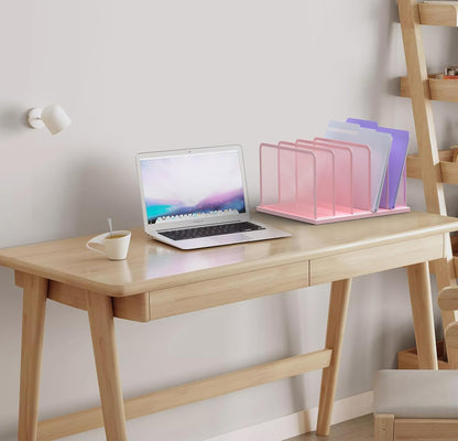 Kuntine.B Desk File Organizer 5 Sections Upright Mesh Desktop Organizer File Sorter Office Organization File Holder for Home, Office & Classroom