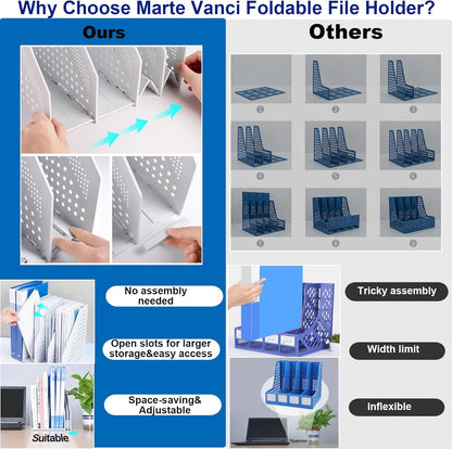 Marte Vanci Collapsible Magazine File Holder with 4 Vertical Compartments, Binder Holder for Desk, Desktop Binder Organizer for Notebook, Documents, Book, School Office Supplies(Black)