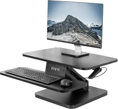 VIVO Black Height Adjustable 25 inch Standing Desk Converter, Compact Sit Stand Tabletop Monitor Riser Workstation, DESK-V001G
