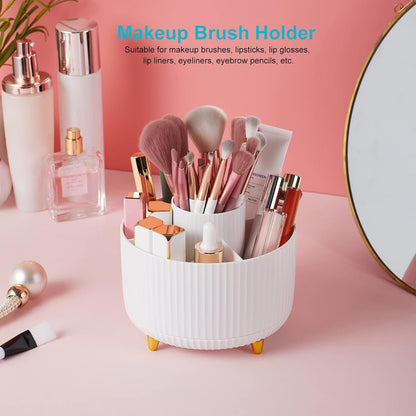 Desk Pencil Pen Holder, 5 Slots 360 Degree Rotating Pencil Pen Organizers for Desk Desktop Storage Stationery Supplies Organizer Cute Pen Cup for Office School Home Art Supply Cream Yellow