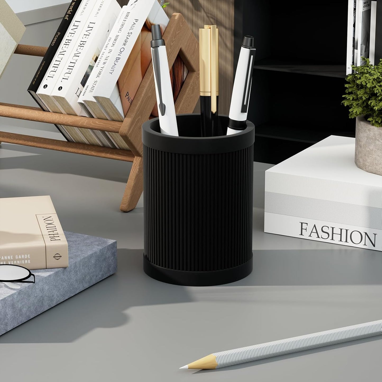 HighHerz Aesthetic Pen Holder For Desk, Modern Silicone Pencil Holder, Stylish Office Desk Decor, Made of 5 mm Thickened Premium Silicone, Office Desk Organizer And Accessories (White)