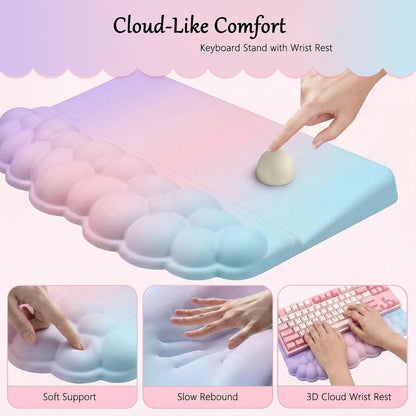 Computer Keyboard Stand Pad with Wrist Rest Purple Blue Cloud Keyboard Pad Support with Comfortable Galaxy Stars Wrist Pad Cute Girl Ergonomic Tilted Keyboard Riser Holder for Desktop Office Home