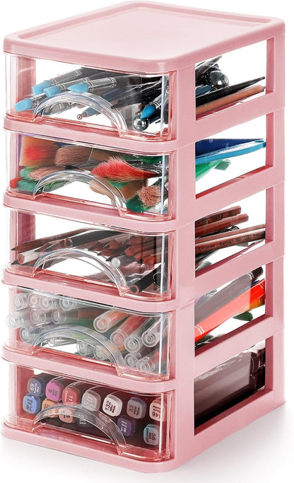 Hedume Desktop Drawer, Clear 5-Drawer Desktop Storage Unit, Small Organizer Box Storage Container Case, Frame with Clear Drawers, Drawer Unit