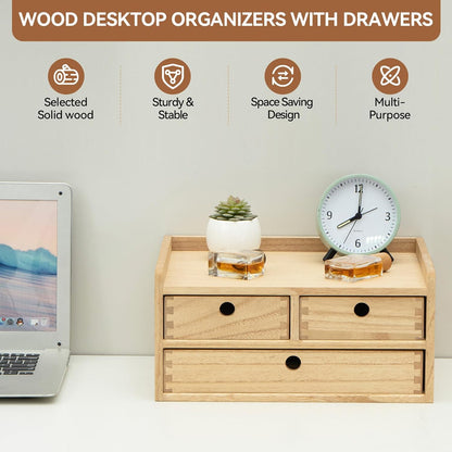 KIRIGEN Wooden Desktop Organizer Paper Storage Letter Tray File Sorter - Desk Rack Magazine File Dividers Holders for Home Office Accessories Wood Desk Cabinet with 3 Layer Trays Natural(3KWJG-NA)