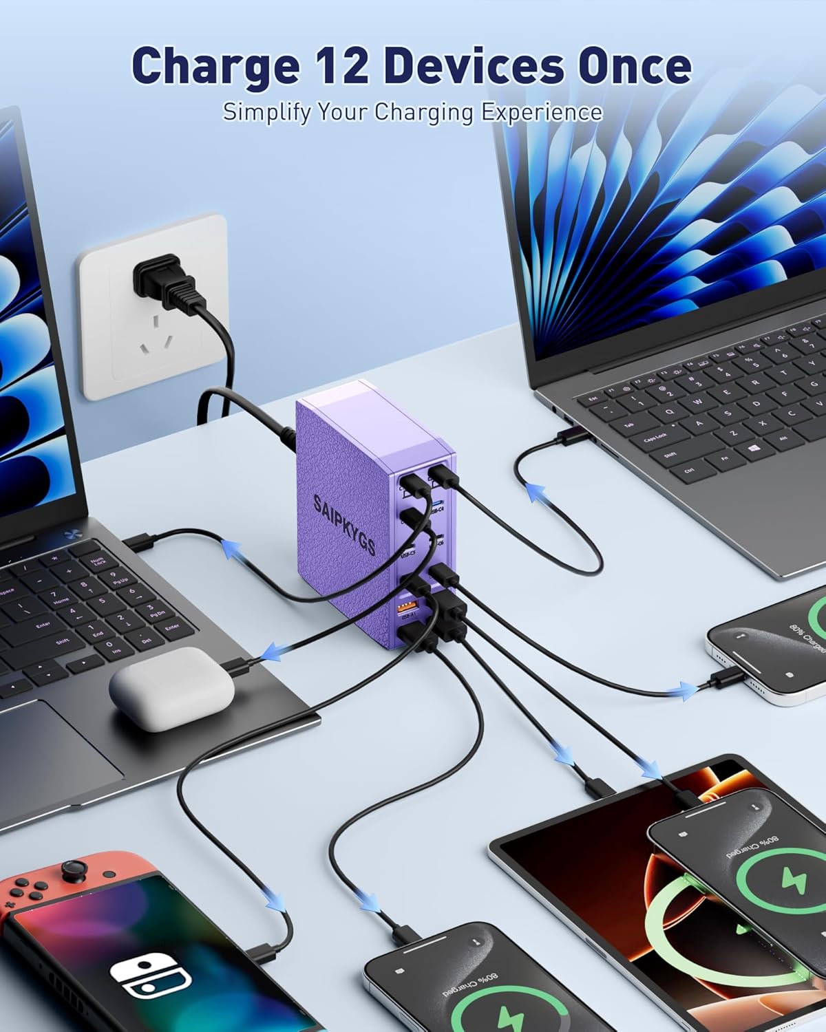 USB Charging Station (900W),12-Port USB C Charger Block with Dual 100W PD USB-C Fast Charging Station Hub for MacBook Pro/Air/All iPad Phone 17/16 15/14/13/Pro Max/Samsung Galaxy Note (Black)