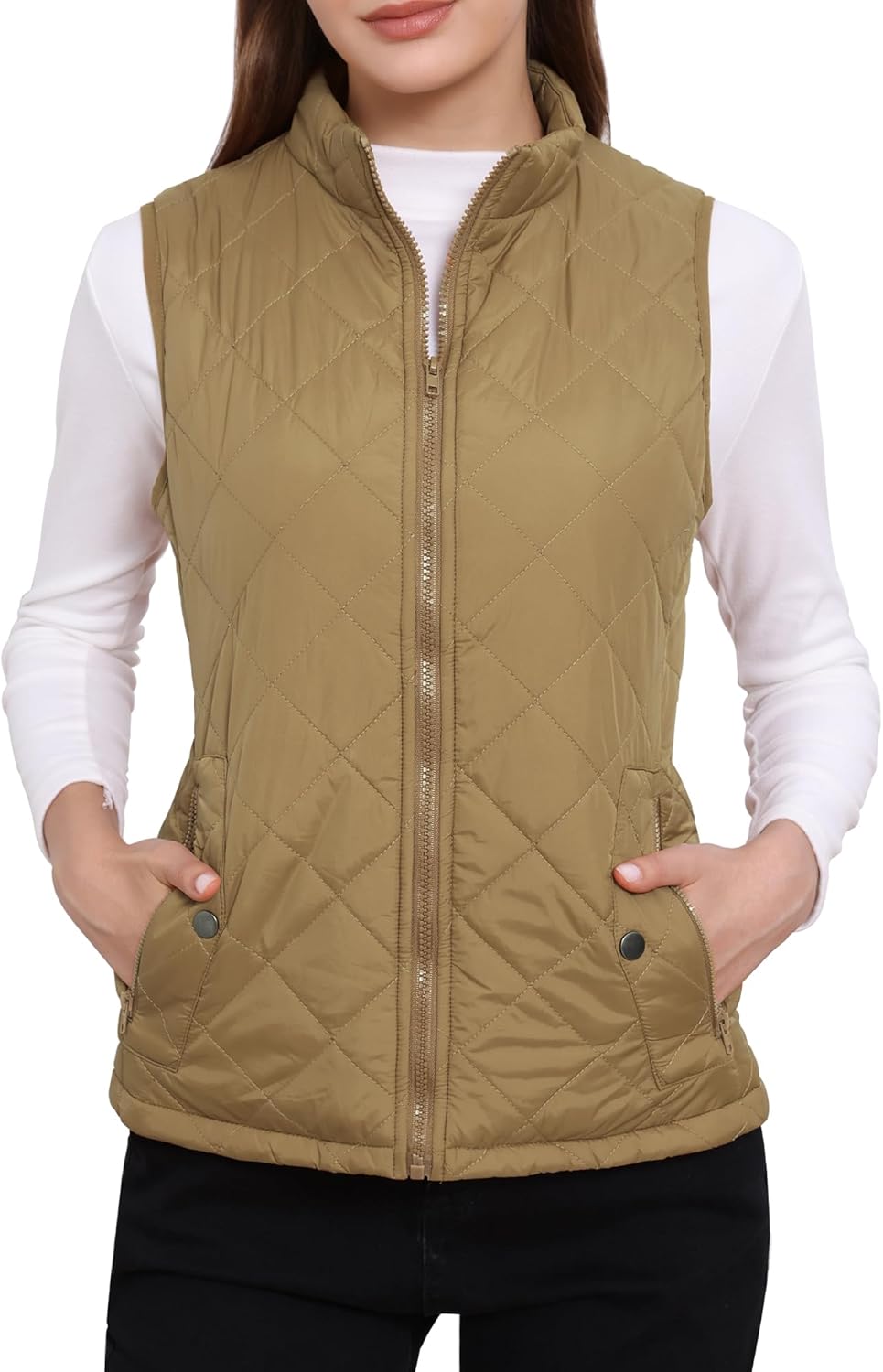 Allegra K Women's Puffer Vest Stand Collar Lightweight Gilet Quilted Zip Vest