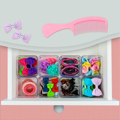 Acrimet 8-Pack Clear Plastic Drawer Organizer Set, Square Crystal Desk Drawer Trays and Dividers, Storage Bins for Office, Makeup, Kitchen, Bathroom and Junk Drawer