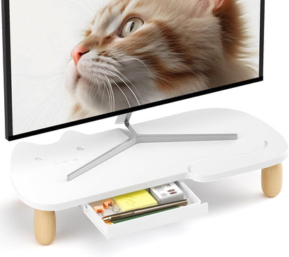 AFOOYO Monitor Stand Riser, Cookie-Shaped Sturdy Wood Computer Monitor Stand for Desk, Ergonomic Desk Stand, Multi-Purpose Desktop Organizer Riser for Computer, Laptop, Printer, TV,White