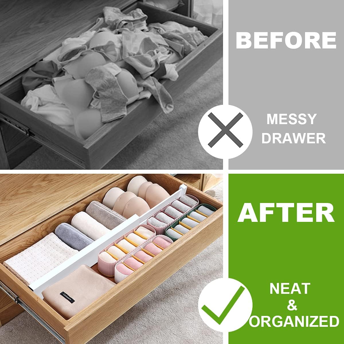 ANTOWIN Bamboo Drawer Dividers Organizers, Drawer Separators Splitter,17-22 inches Long Adjustable Spring-loaded Organizer for Large Utensil, Clothes, Tools Drawers(yellow)