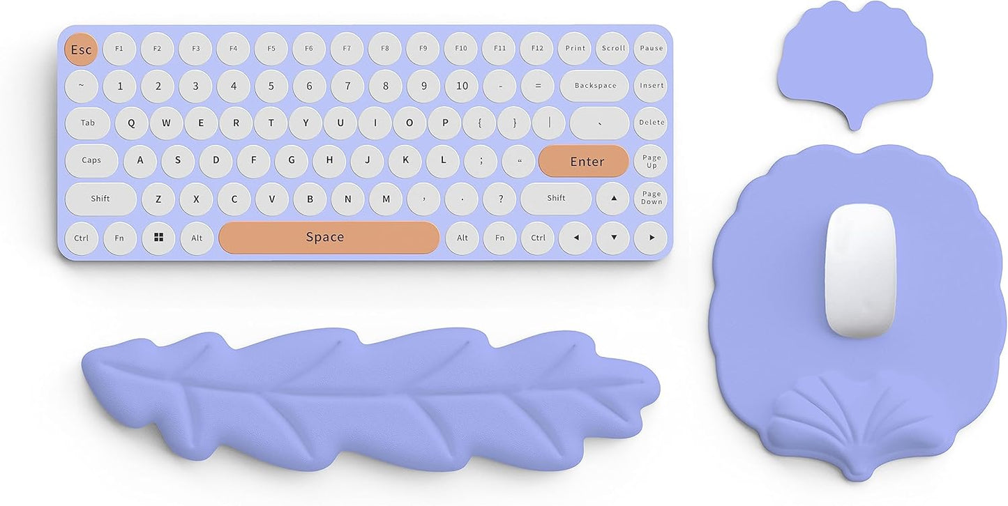 Keyboard Wrist Rest and Mouse Pad with Wrist Support Set, Ergonomic Leaf Shape Mouse Pad with Non-Slip Base, Pain Relief Memory Foam Mousepad for Computer,Laptop,Home Office, Green