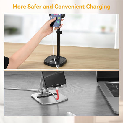 UTEBIT Adjustable Phone Stand for Desk, 11.8''-17.7''Height Adjustable Phone Holder for Desk Recording, Retractable Cell Phone Tablet Stand Holder for 5.5''-9.5''Screen iPhone 17 16 15 Pro Max Android