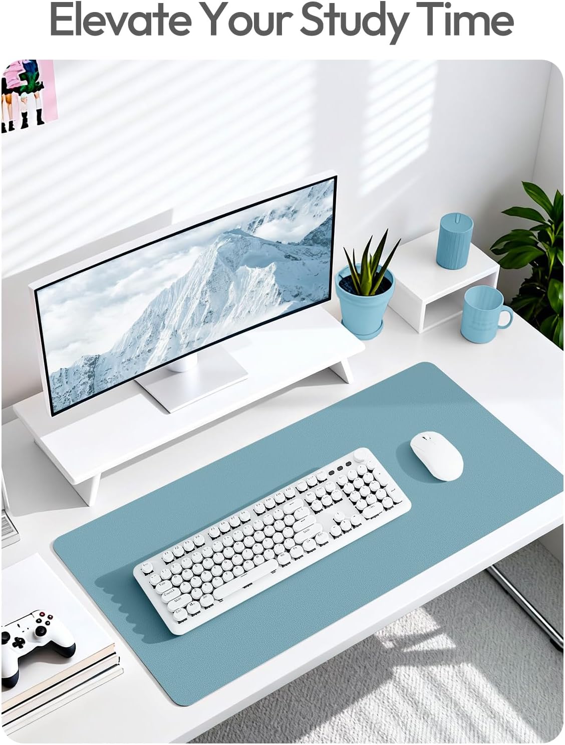 YSAGi Leather Desk Protector, Office Mat, Large Mouse Mat, Non-Slip PU Leather Blotter, Laptop Pad, Waterproof Writing Pad for Office and Home (Light Pink, 23.6" x 13.8") - Colors A