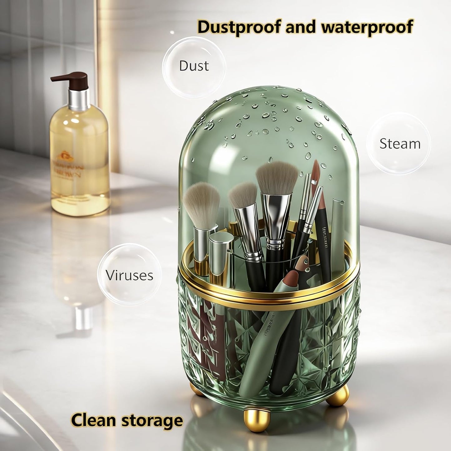 GOTOBA Dark Green Pen Pencil Holder for Desk, 360° Rotating Pen Organizer, Green Office Supplies, Cute Pen Holder, 6-Compartment Pencil Holder Rotating