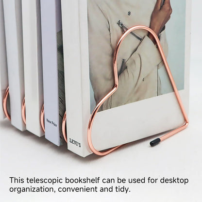 Folder Holder for Desk, Heart Shaped Desk File Organizer Vertical File Holder, 5 Slots Iron Gold File Holder, Telescopic Book File Organizer Stand for Desk File, Gold